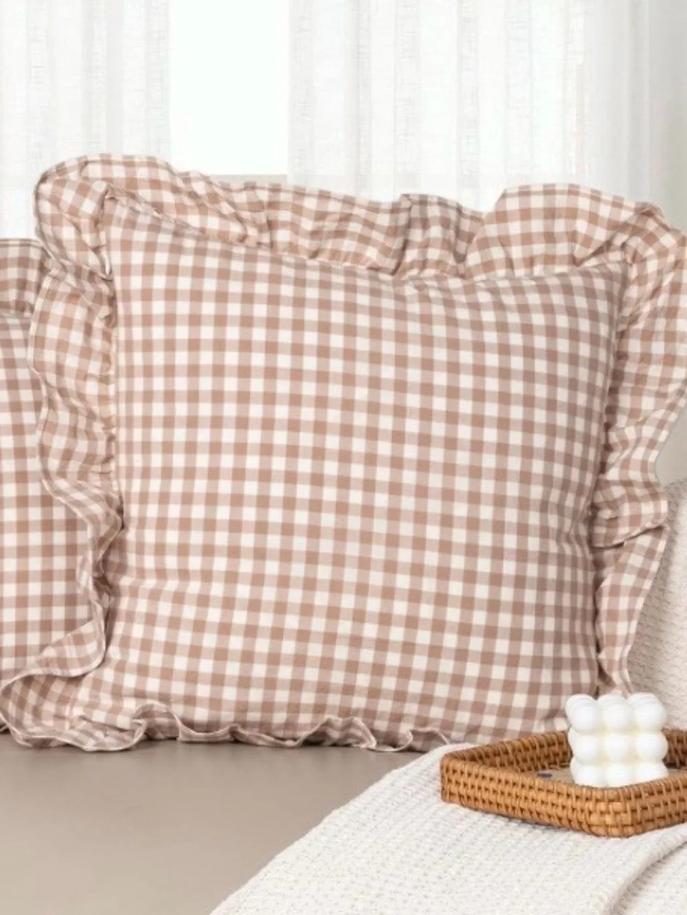 Farmhouse Gingham Ruffle Pillow Shams 100% Cotton SQUARE 18x18” (2-Pack)